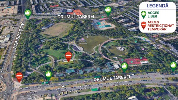 Intrarea din Parcul Drumul Taberei, parţial restricţionată. Foto: Google Maps