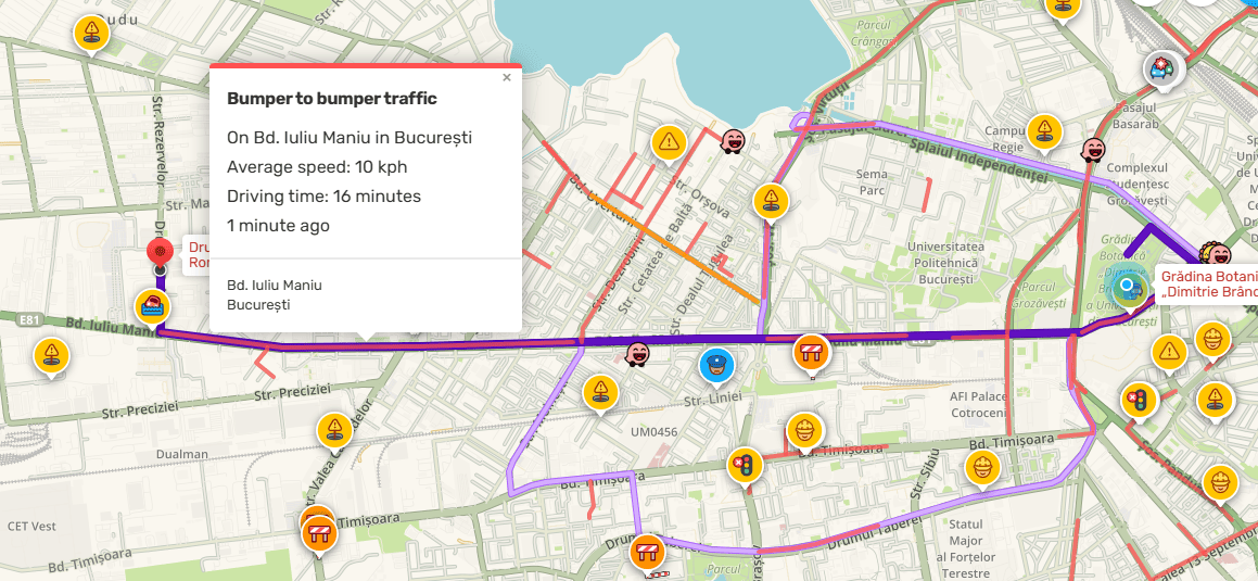 Bulevardul Iuliu Maniu, blocat de un accident rutier. Foto: Captură de ecran Waze