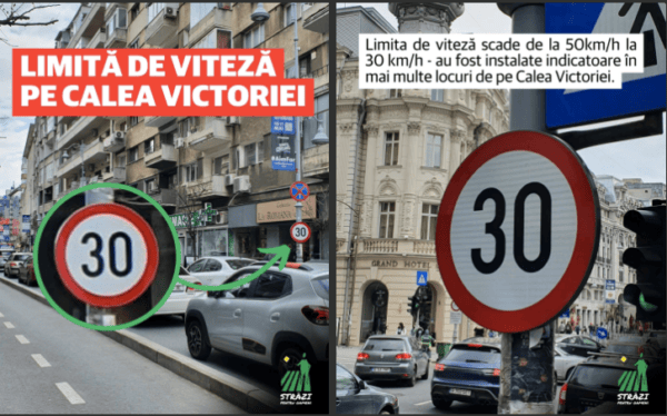 Argumentele pentru reducerea vitezei, pe Calea Victoriei, la 30 km/h. FOTO: Străzi pentru Oameni
