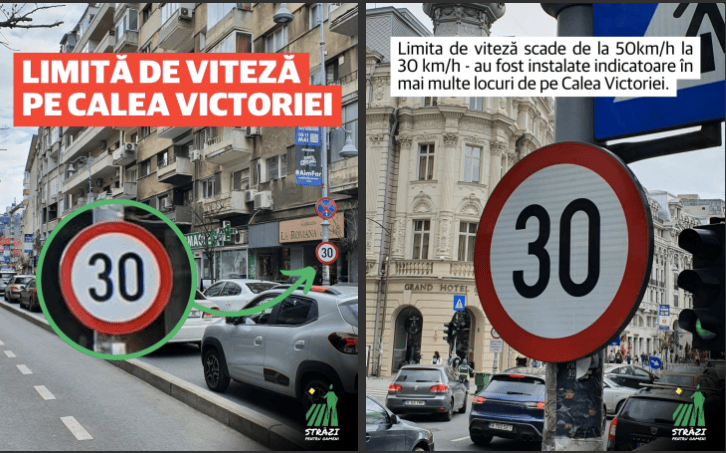 Argumentele pentru reducerea vitezei, pe Calea Victoriei, la 30 km/h. FOTO: Străzi pentru Oameni