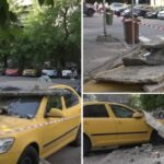 Balcon căzut pe stradă, în centrul Capitalei. Blocul este încadrat în clasa I de risc seismic. Foto: realitatea.net