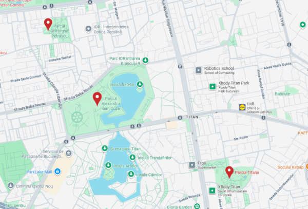 Aproape 43 milioane euro pentru modernizarea Parcului IOR. „Hub acvatic” și „working pods”, printre propuneri. Sunt vizate și două parcuri mai mici zonă. Foto: Google Maps