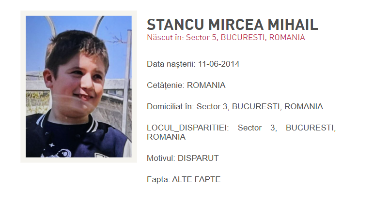 Copil de 11 ani dispărut în București, în Sectorul 3. Foto: Poliţia Capitalei