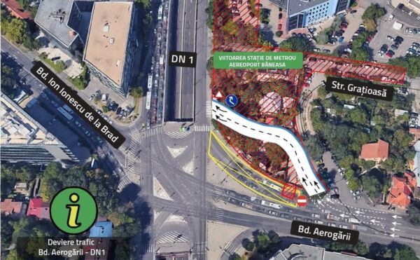 Modificări de circulație la intersecția DN1 - Bulevardul Aerogării, pentru lucrările la Magistrala M6