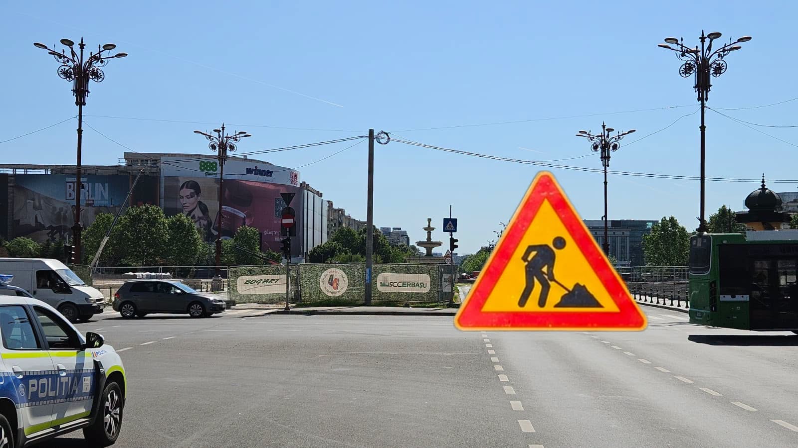 Noi restricții de circulație în Piața Unirii. Se închide circulația în zona fântânilor, pe sensul către Biblioteca Națională