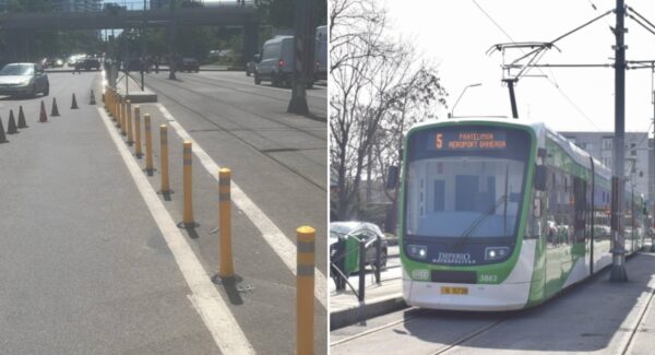 Stâlpișori pe linia 5 de tramvai