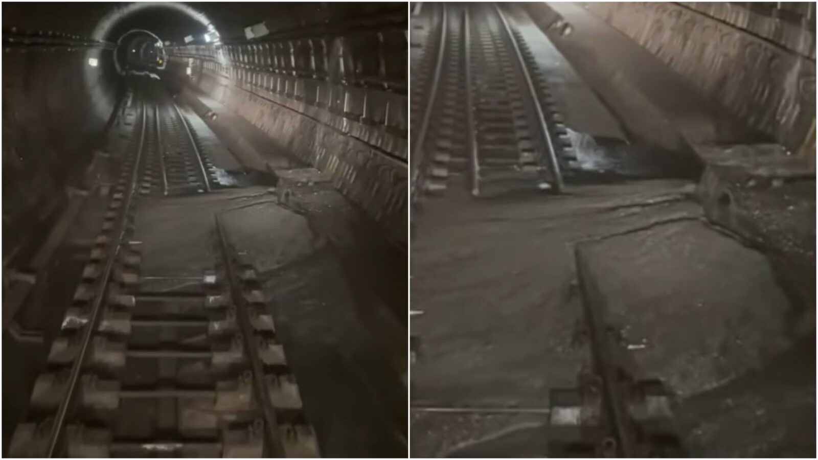 bucată de tunel căzută pe șine metrou