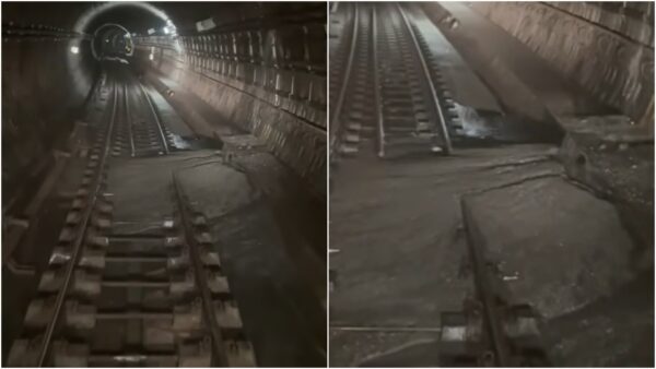 bucată de tunel căzută pe șine metrou