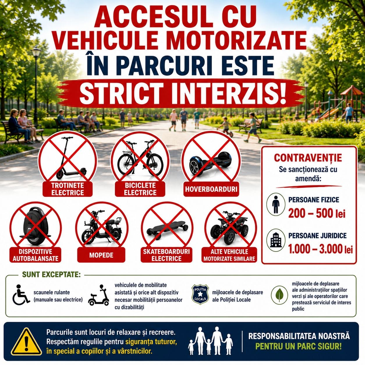 Accesul cu vehicule motorizate, interzis în parcurile din Sectorul 2. Ce amenzi riscă cei care nu respectă legea. FOTO: PS2