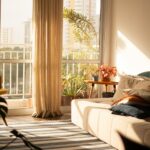 a living room with a large window