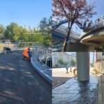 Foto: Lucrări pentru reabilitarea Podului Grant. Sursă foto: Colaj/ FB/ Nicușor Dan