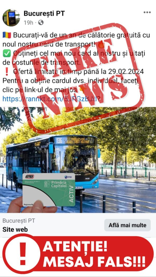 Campanii mincinoase sub numele STB. Compania atrage atenția că nu există premii sau carduri cadou. FOTO: STB