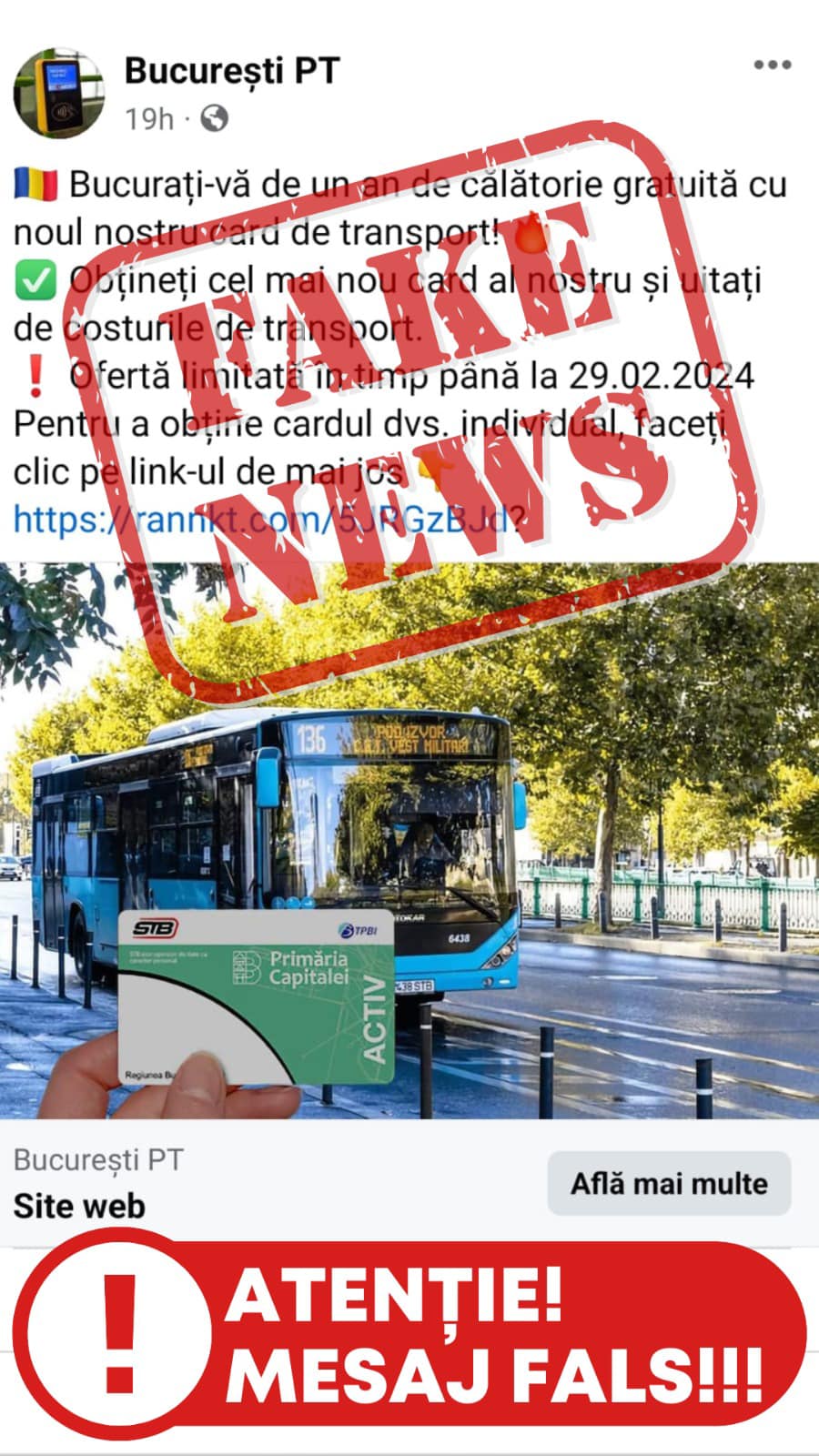 Campanii mincinoase sub numele STB. Compania atrage atenția că nu există premii sau carduri cadou. FOTO: STB