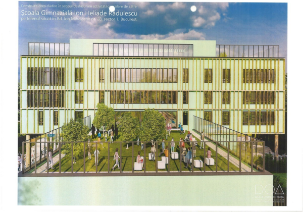 Clădirea nouă pentru Școala Heliade Rădulescu a rămas la stadiul de proiect. Foto: FB/ Clotilde Armand