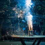fireworks display on brown wooden table